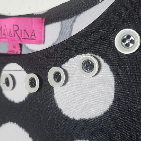 Max & Rina Womens Asymmetrical Polka Dot Blouse Size Medium Art to Wear Stretch - Picture 4 of 9